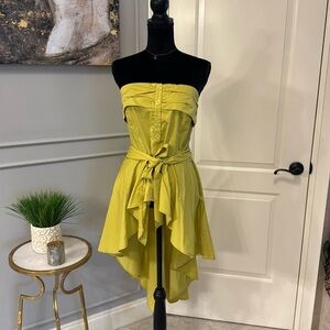 Dramatic tunic strapless high low tie at waste